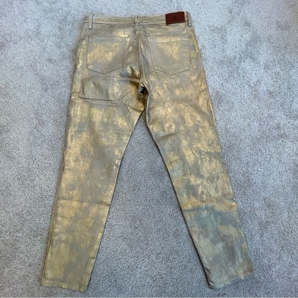 LAUREN Ralph Lauren metallic gold distressed faded stretchy slim fit jeans Sz 10 - Picture 4 of 14